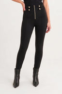 WRUP Military Button Detail Fashion - High Waisted - 7/8 Length - Black