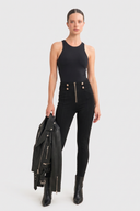 WRUP Military Button Detail Fashion - High Waisted - 7/8 Length - Black