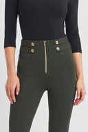 WRUP Military Button Detail Fashion - High Waisted - 7/8 Length - Army Green