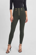 WRUP Military Button Detail Fashion - High Waisted - 7/8 Length - Army Green