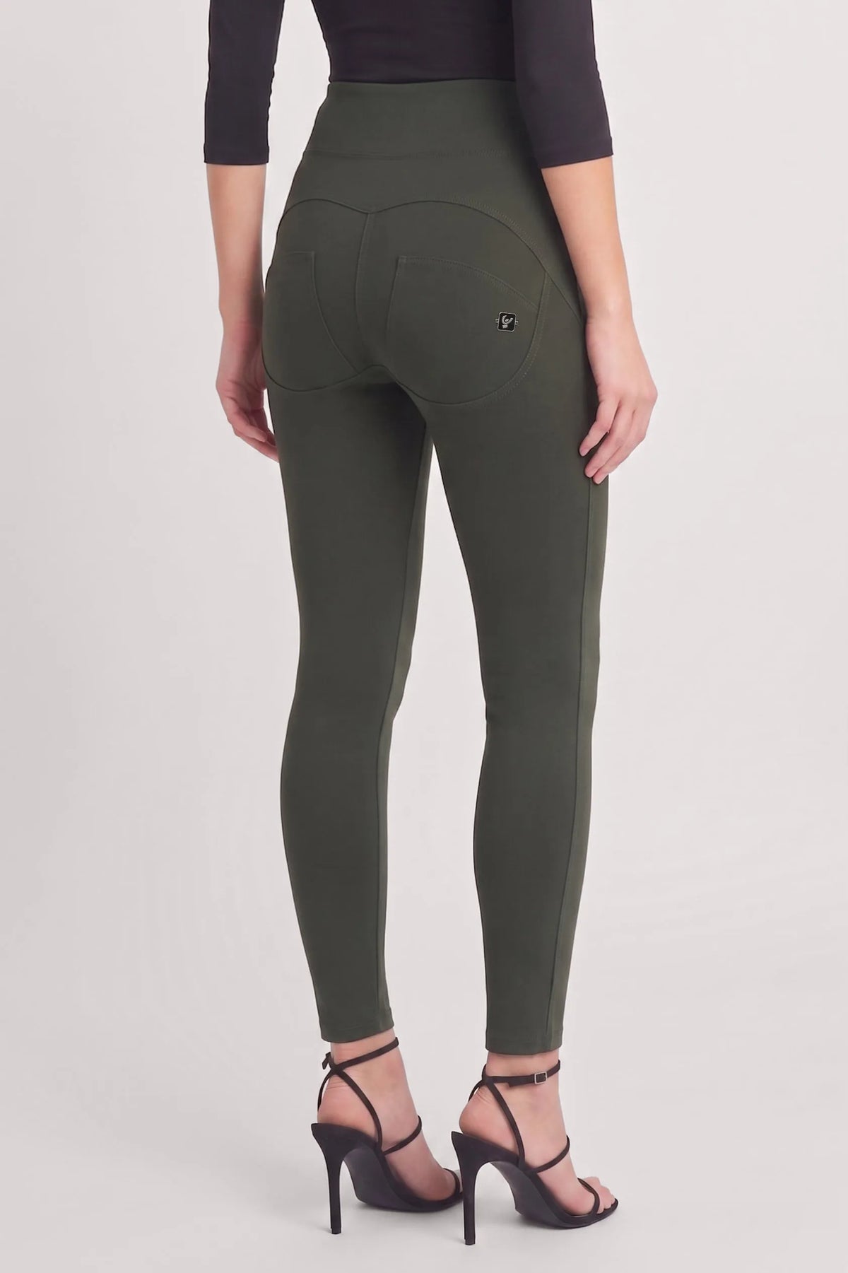 WRUP Military Button Detail Fashion - High Waisted - 7/8 Length - Army Green