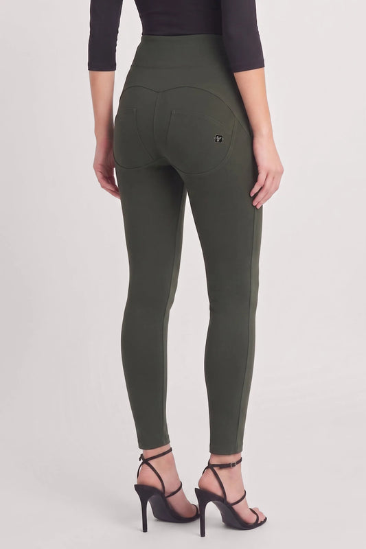 WRUP Military Button Detail Fashion - High Waisted - 7/8 Length - Army Green