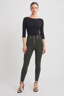 WRUP Military Button Detail Fashion - High Waisted - 7/8 Length - Army Green