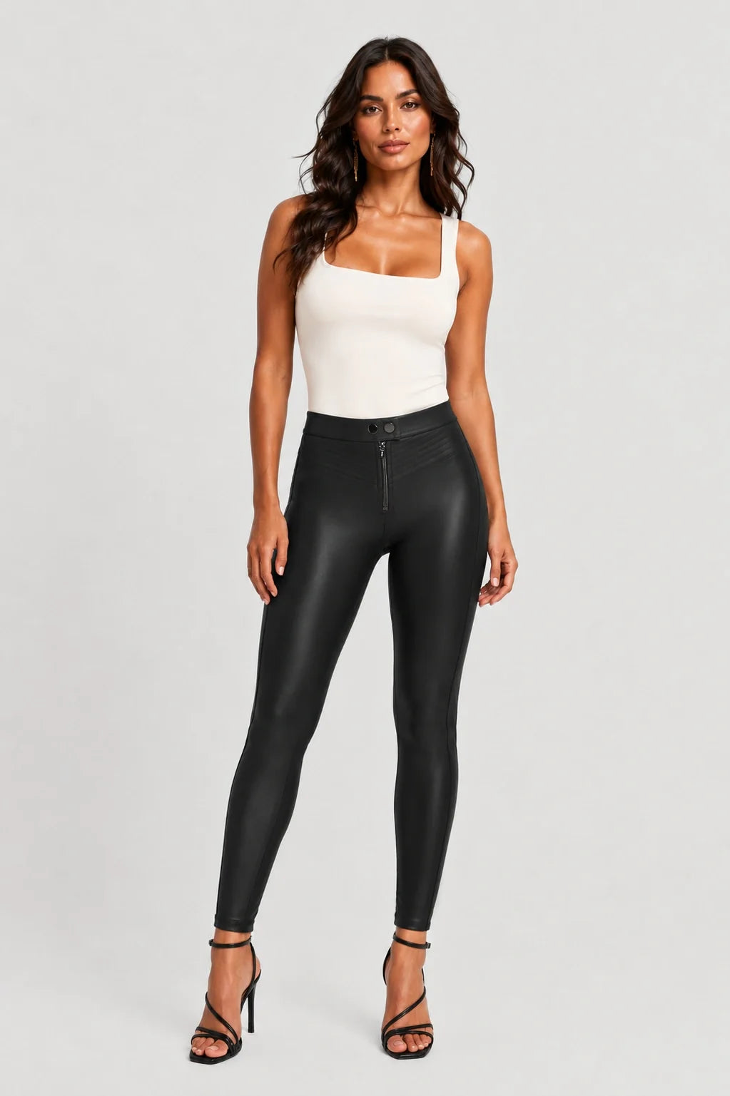WRUP Faux Leather Sculpted Zip - High Waisted - 7/8 Length - Black