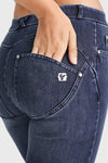 WR.UP® SNUG Jeans - 2 Button High Waisted - Bootcut - Dark Blue + Blue Stitching 9