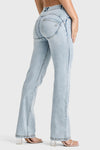 WR.UP® SNUG Jeans - 2 Button High Waisted - Bootcut - Light Blue + Yellow Stitching 12