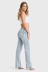 WR.UP® SNUG Jeans - 2 Button High Waisted - Bootcut - Light Blue + Yellow Stitching 11