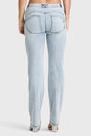 WR.UP® SNUG Jeans - 2 Button High Waisted - Bootcut - Light Blue + Yellow Stitching 10