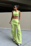 Cargo Trousers - High Waisted - Full Length - Lime Green 1