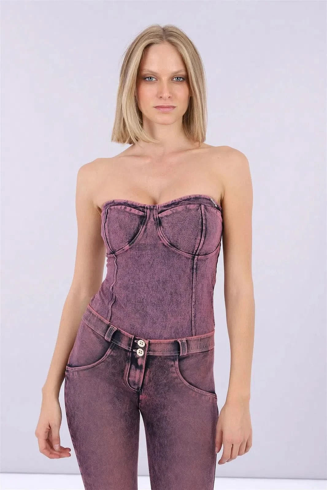 Bodysuit acid washed denim effect - Pink Marmorized Denim 3