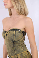 Bodysuit acid washed - Yellow Marmorized Denim