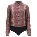 Bodysuit with Collared Shirt - Red Snake Print