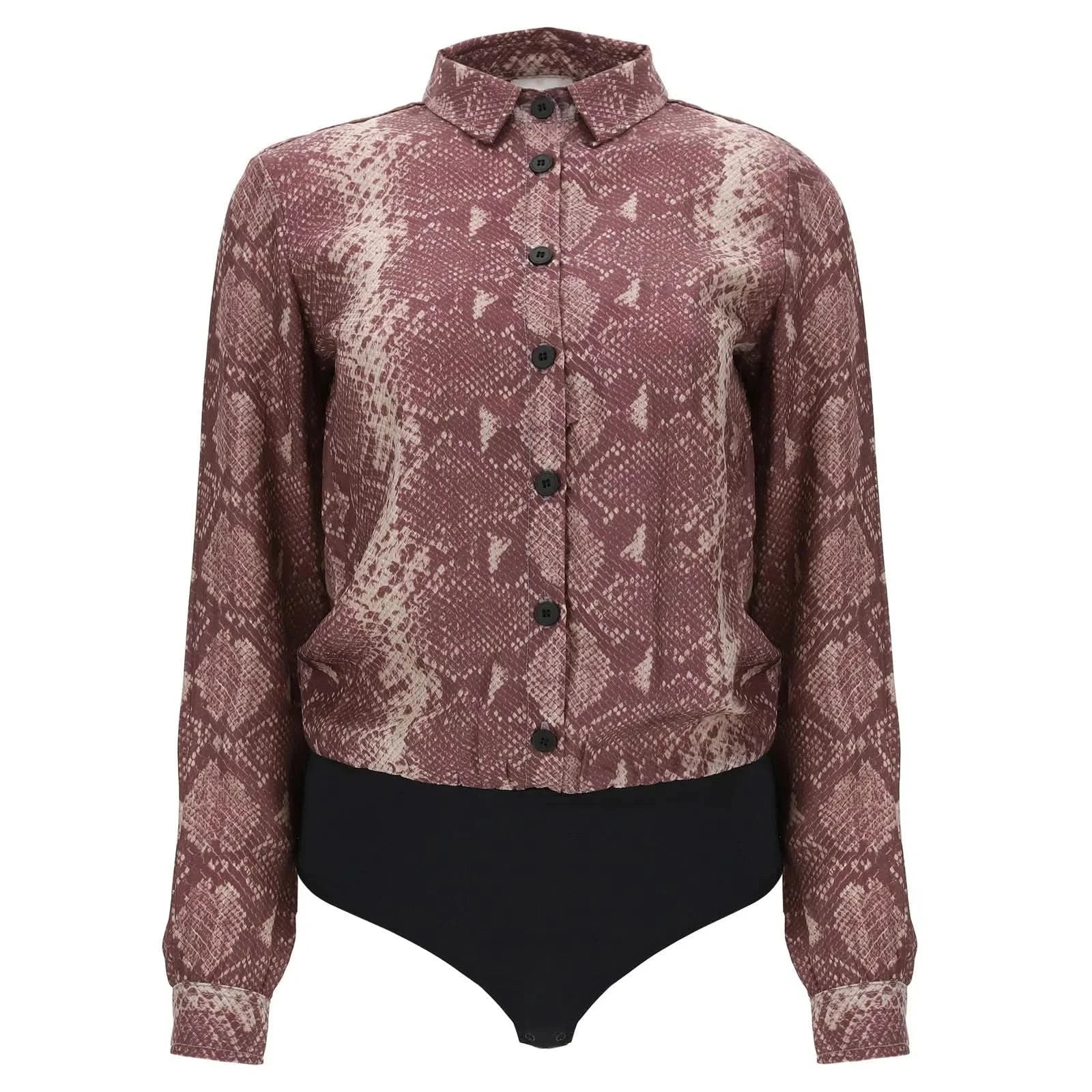 Bodysuit Collared Shirt Snake Print