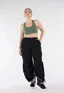 Cargo Trousers - High Waisted - Full Length - Black