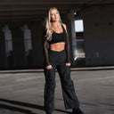 Cargo Trousers - High Waisted - Full Length - Black