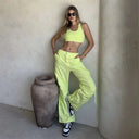 Cargo Trousers - High Waisted - Full Length - Lime Green