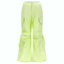 Cargo Trousers - High Waisted - Full Length - Lime Green