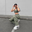 Cargo Trousers - High Waisted - Full Length - Military Green