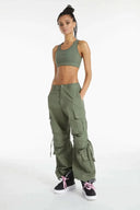 Cargo Trousers - High Waisted - Full Length - Military Green