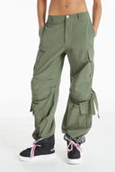 Cargo Trousers - High Waisted - Full Length - Military Green