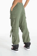 Cargo Trousers - High Waisted - Full Length - Military Green