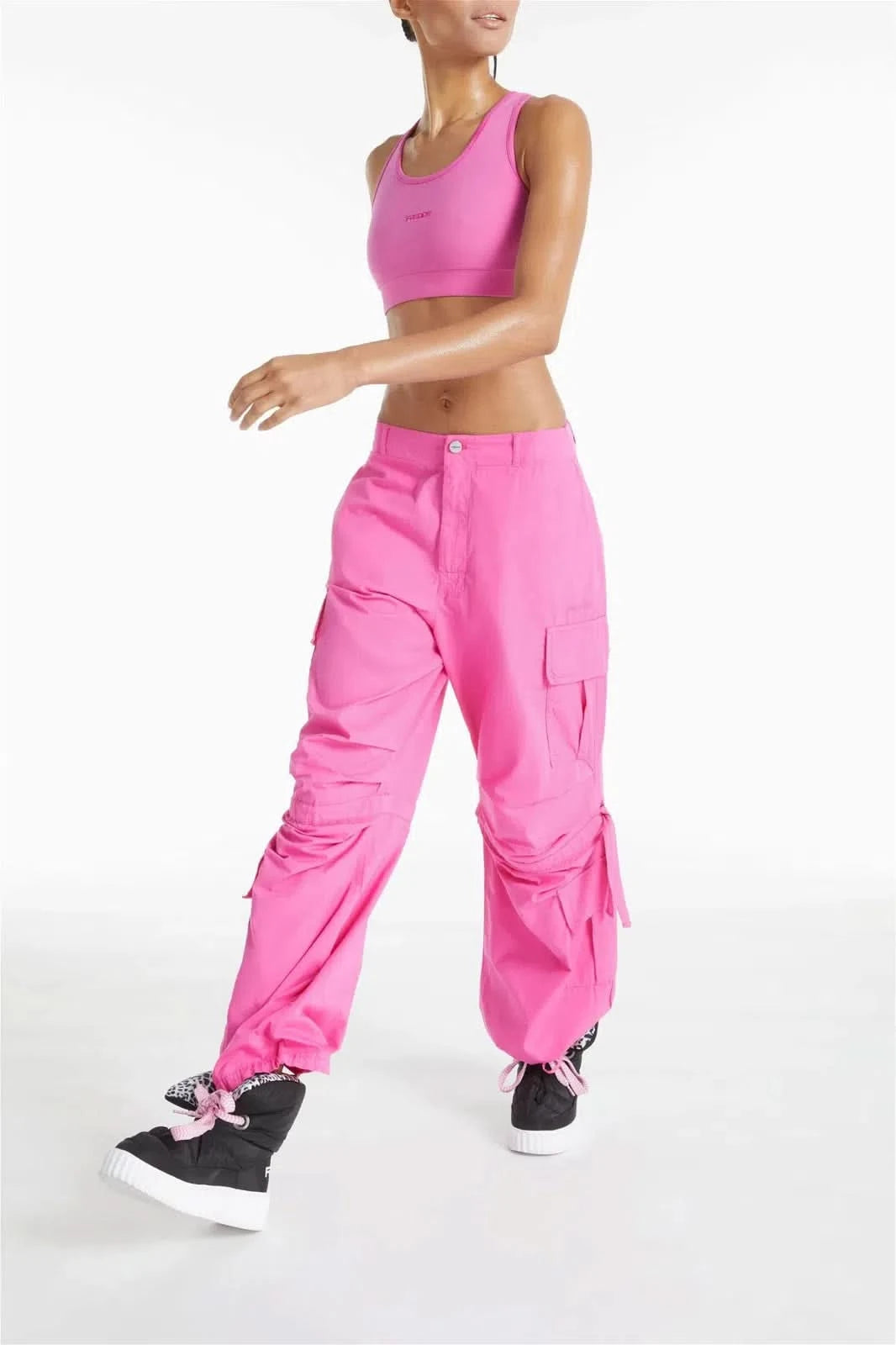 Cargo Trousers - High Waisted - Full Length - Pink 2