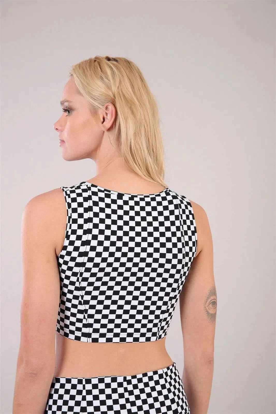 Checkered Crop Top - Black + White 3