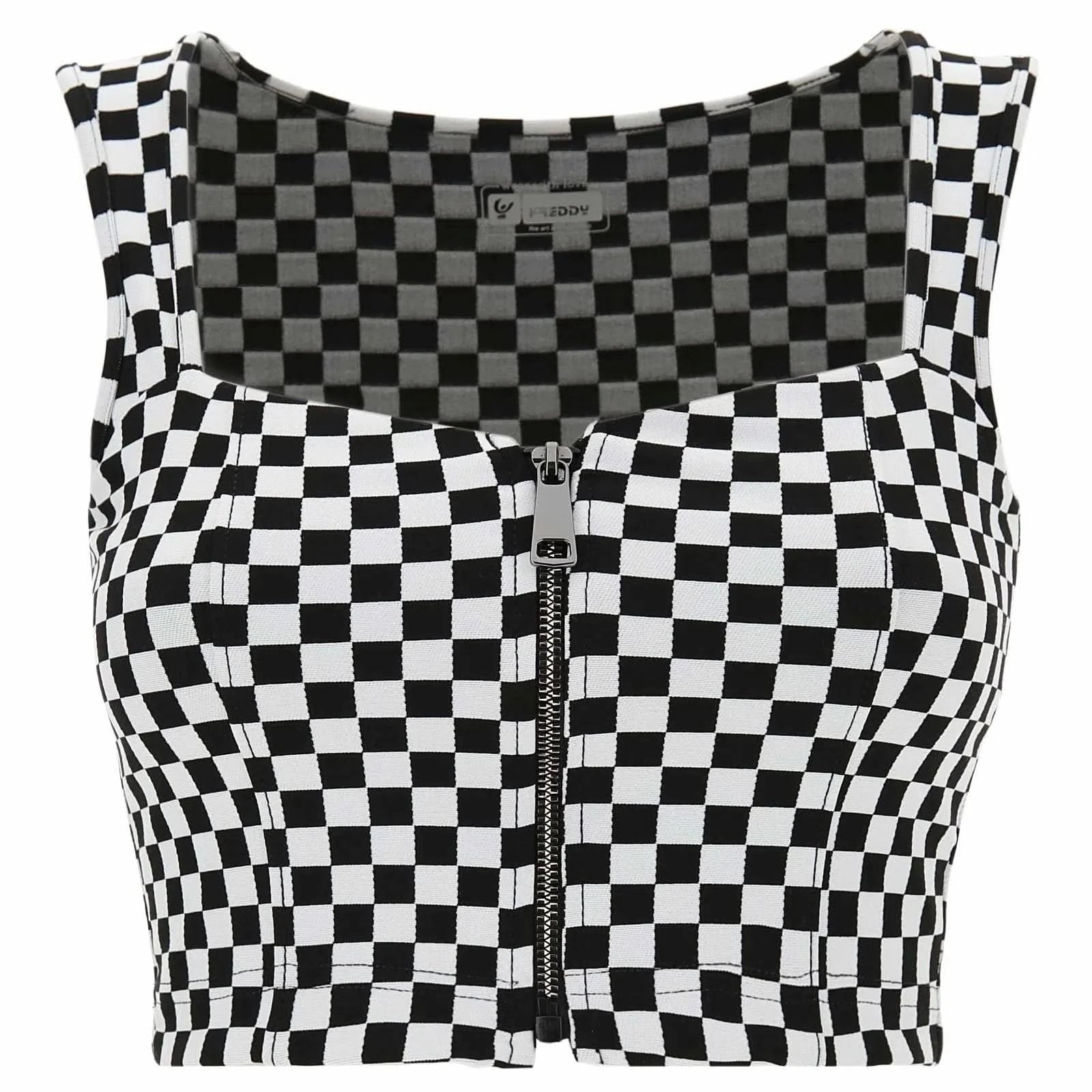 Checkered Crop Top - Black + White 1