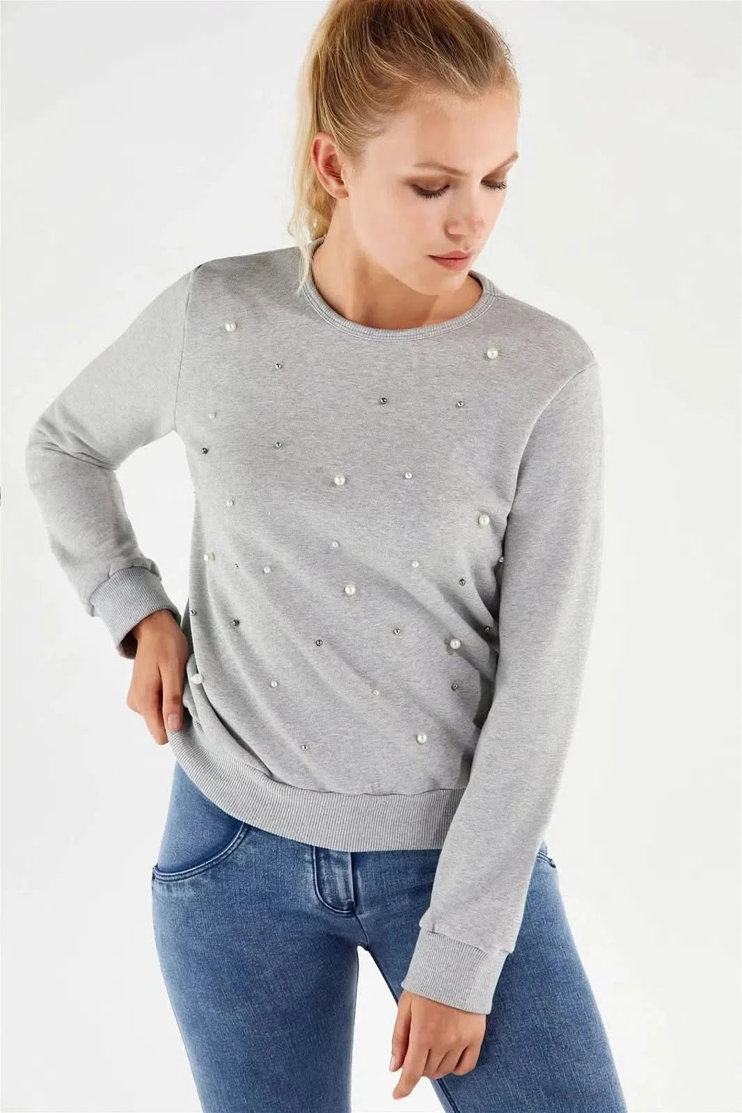 Crewneck sweatshirt - Melange + Bead details 2