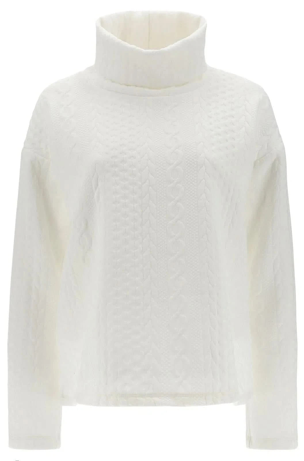 Cropped high neck jumper with knit effect - White