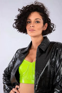 Cropped Patent Faux Leather Jacket - Black Crocodile Print