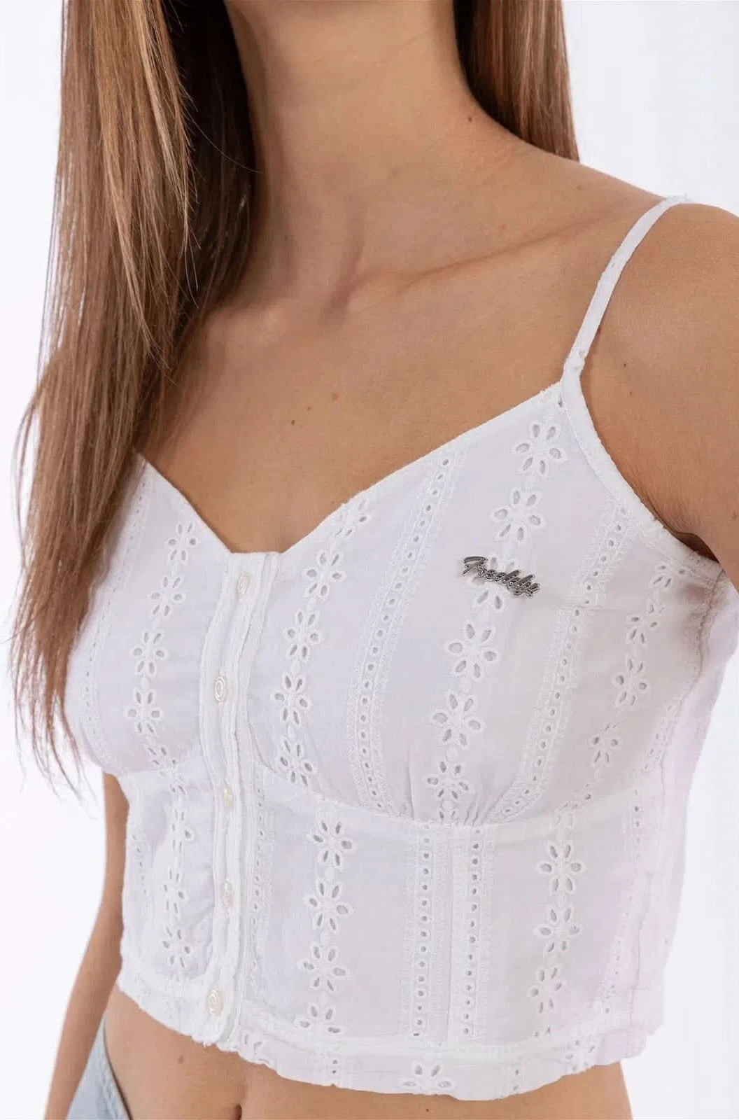 Cropped Singlet with buttons - White