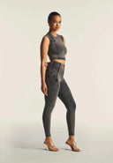 Cropped Tank Criss Cross Detail - Dark Grey Denim