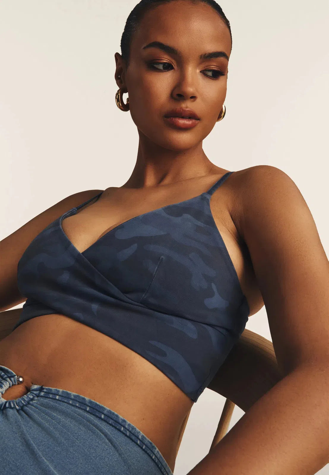 Cross Front Top Navy Blue Camo