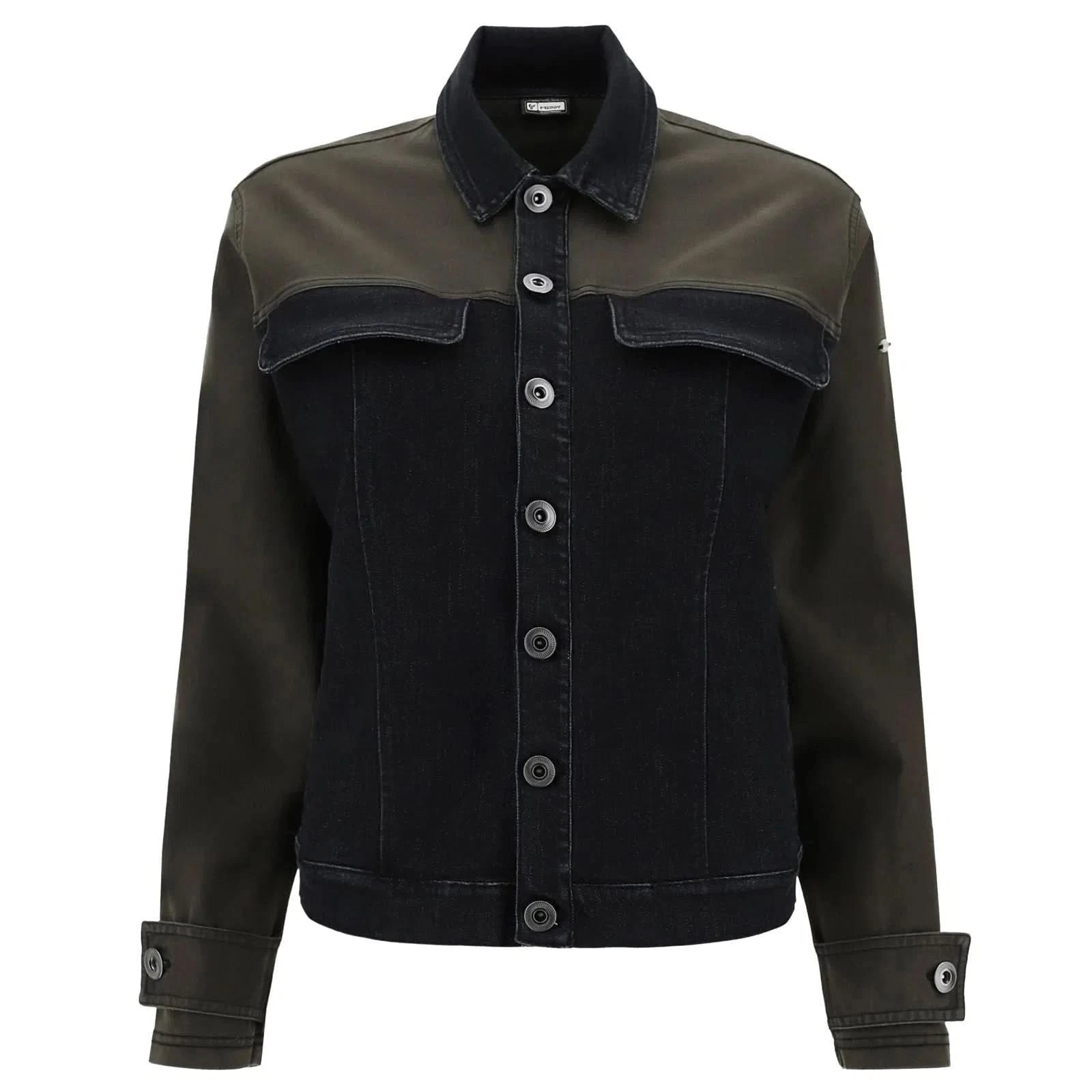 Denim Jacket Black + Army Green Panels
