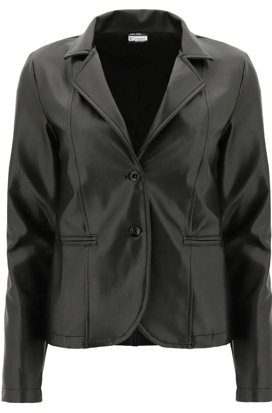 Faux Leather Blazer - Black