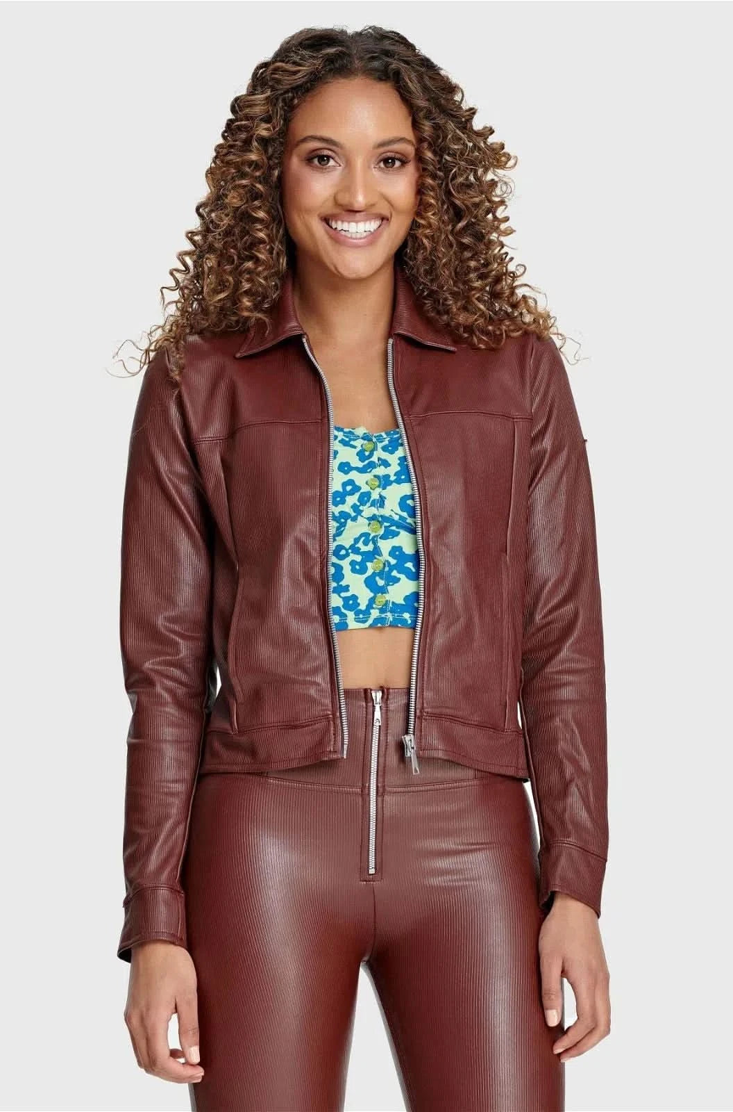 Faux Leather Jacket - Brown