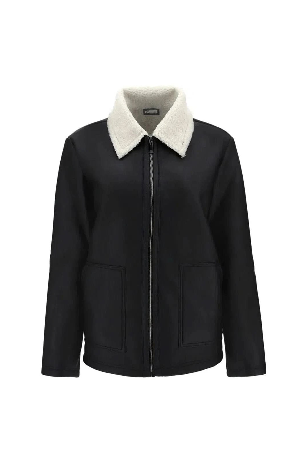 Faux Leather Teddy Jacket - Size S - Black + White