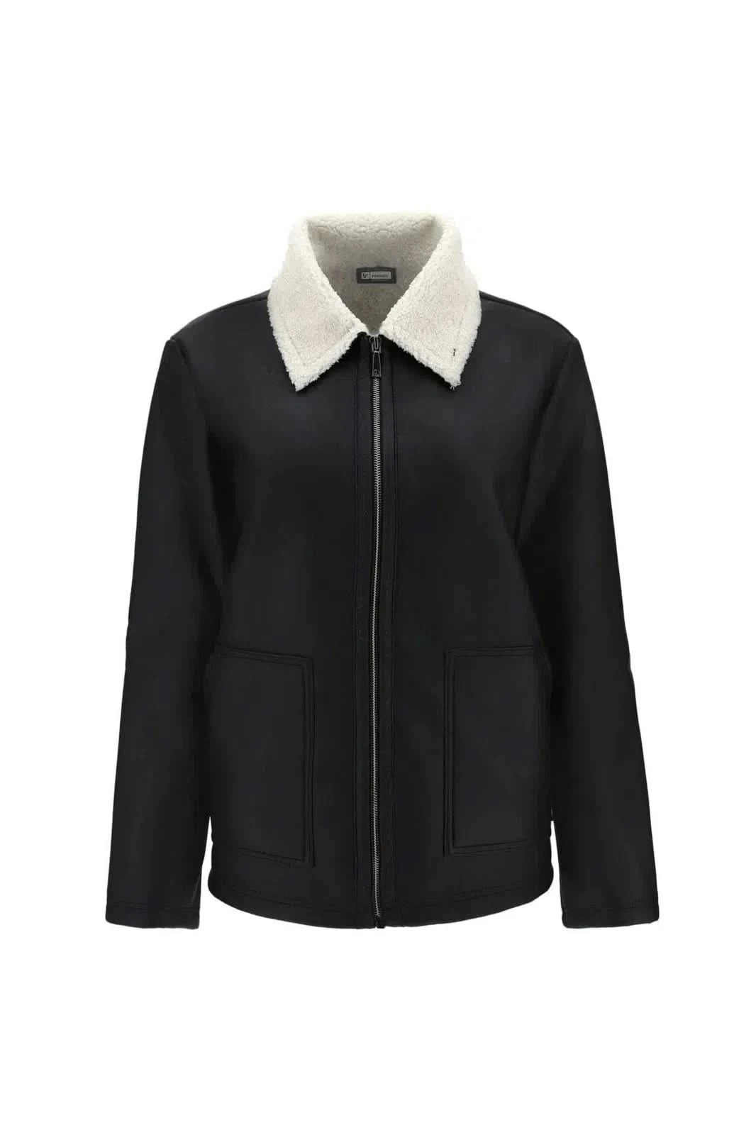 Faux Leather Teddy Jacket - Size S - Black + White