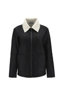 Faux Leather Teddy Jacket - Size S - Black + White