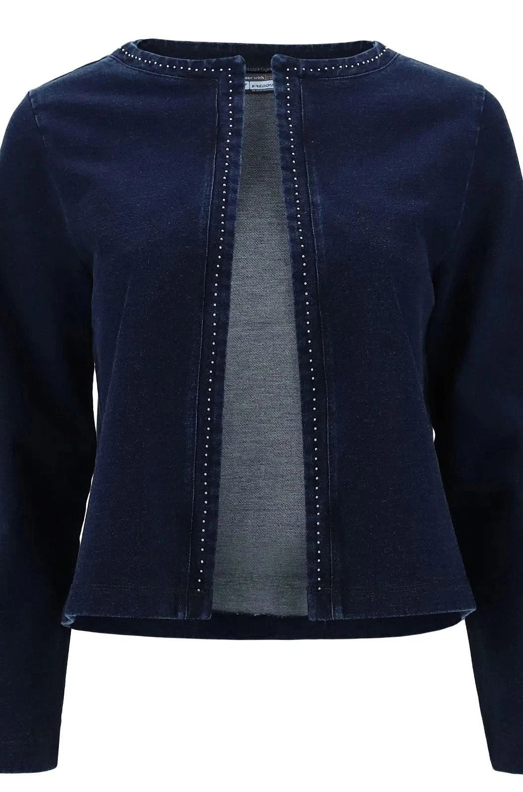 Fleece Jacket with Micro Studs - Dark Blue Denim Effect