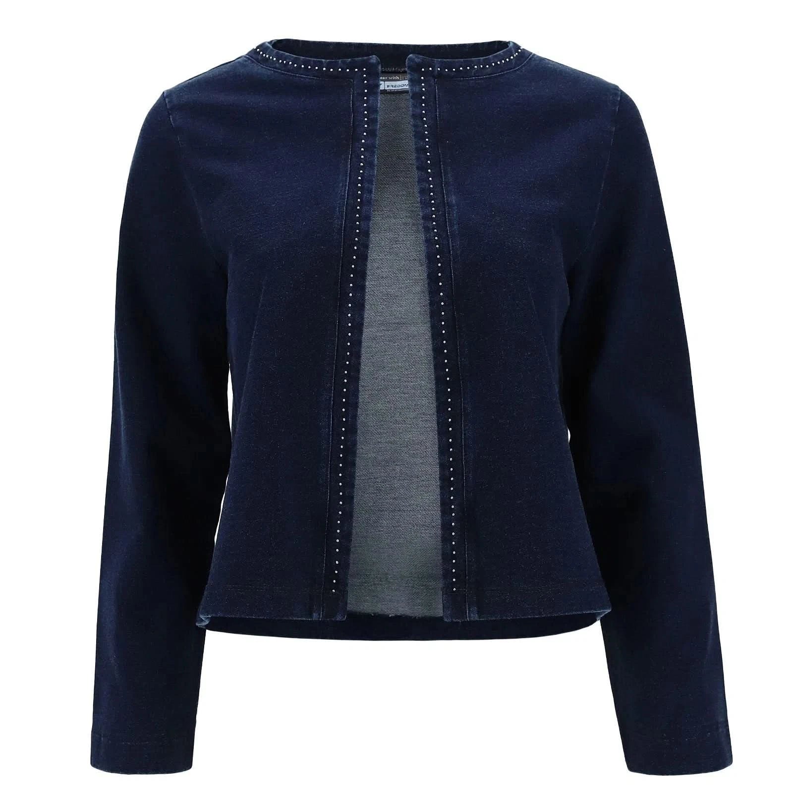 Fleece Jacket with Micro Studs - Dark Blue Denim Effect 1