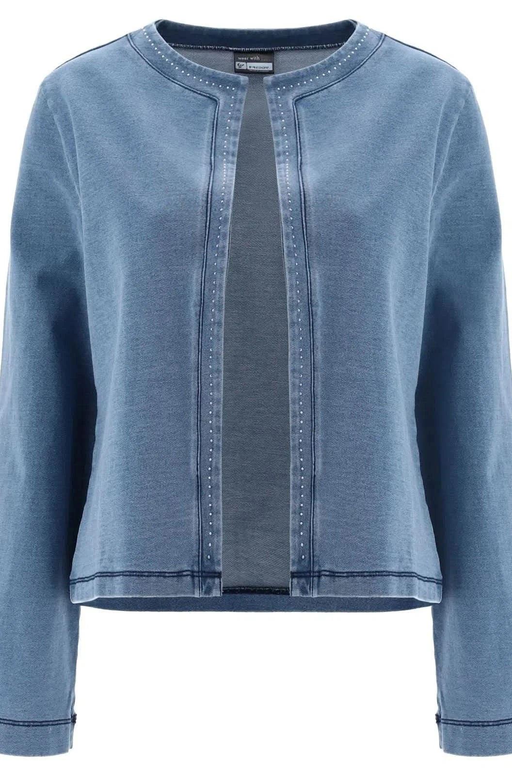 Fleece Jacket with Micro Studs - Light Blue Denim Effect