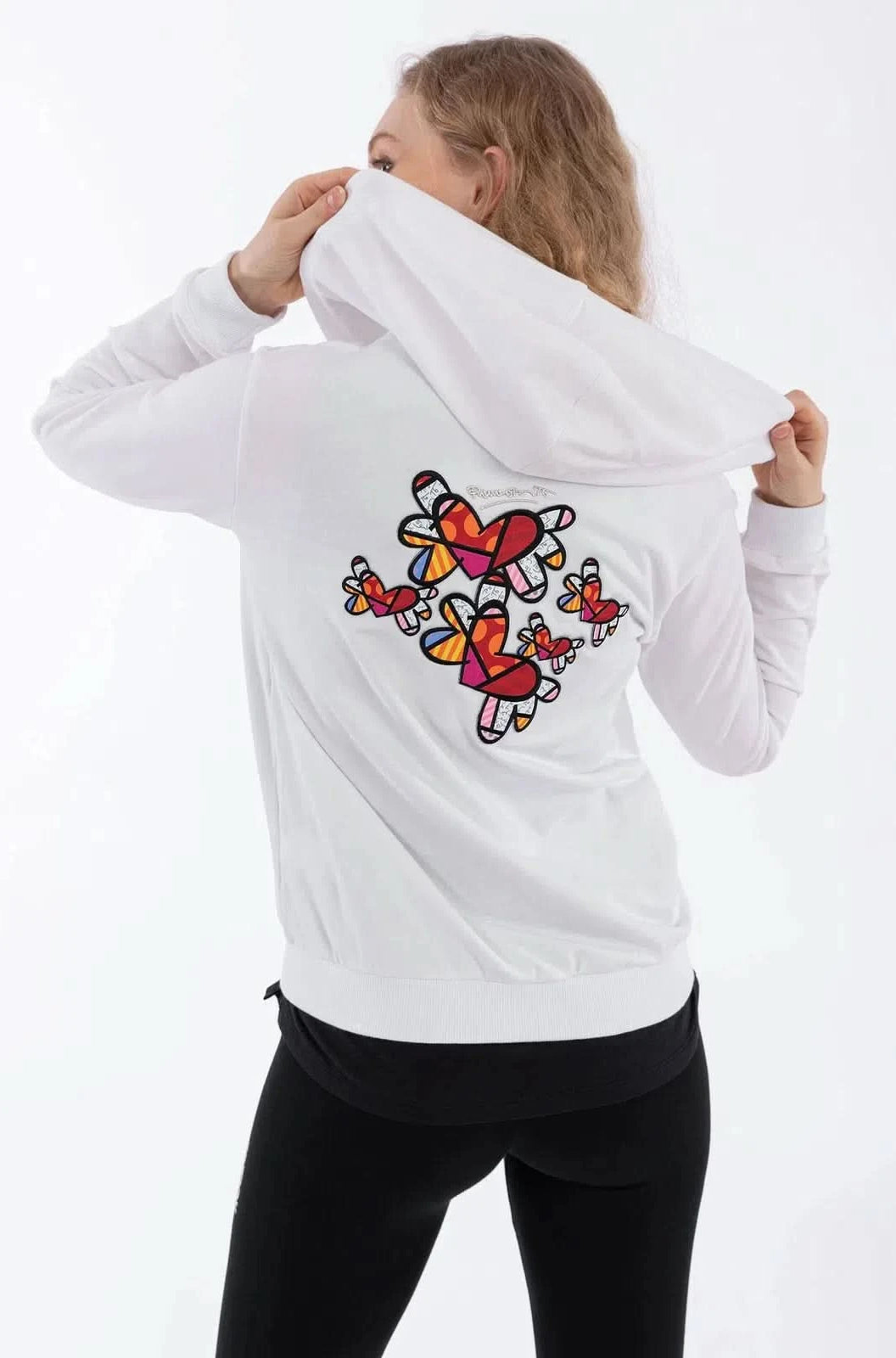 Hoodie with winged heart patches - White