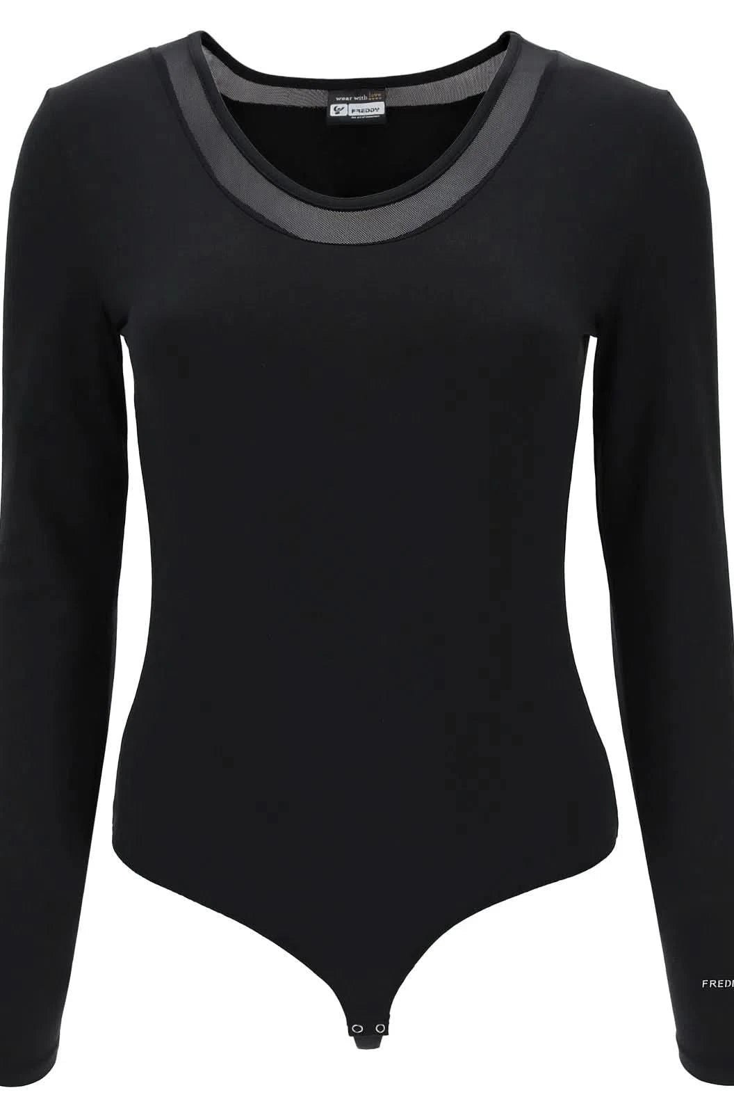 Long sleeve bodysuit with a sheer tulle insert - Black