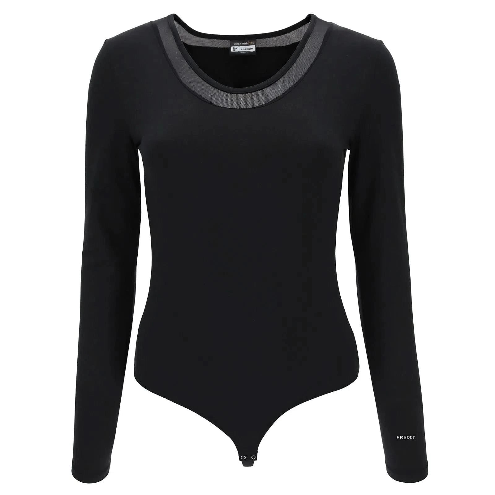 Long sleeve bodysuit with a sheer tulle insert - Black 1