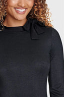 Long Sleeve Bodysuit With Bow Detailing - Black Lurex