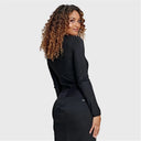 Long Sleeve Bodysuit With Bow Detailing - Black Lurex