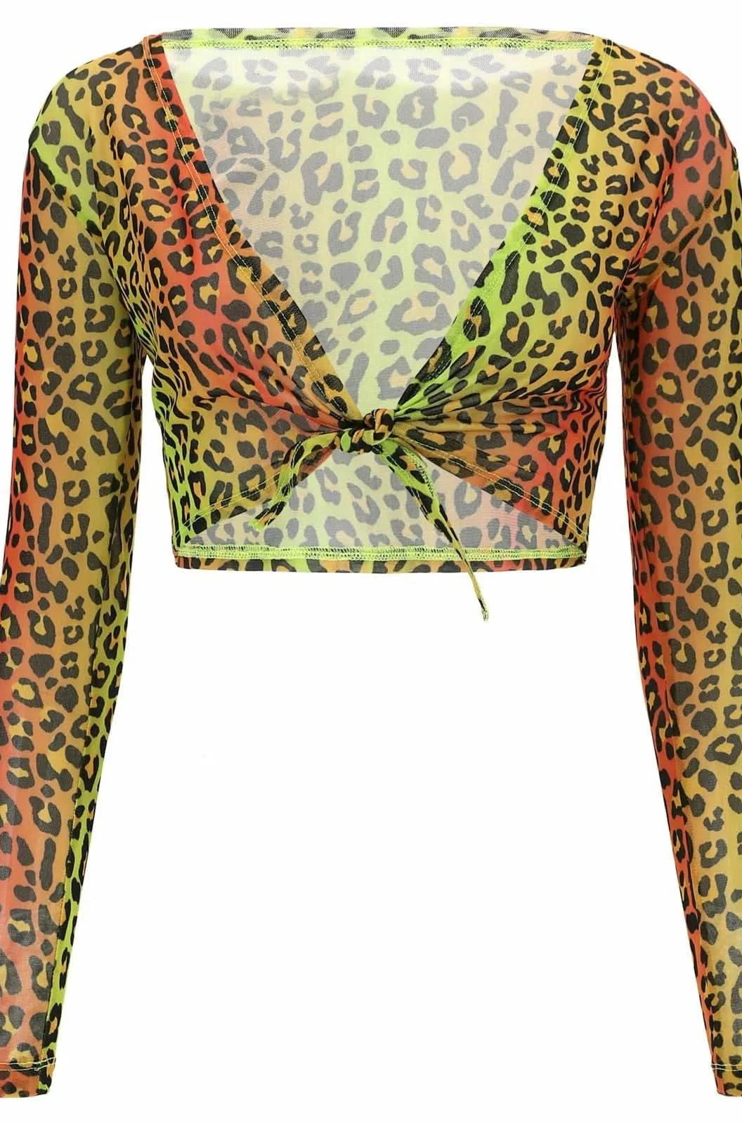 Long Sleeve Crop Top - Fluoro Leopard