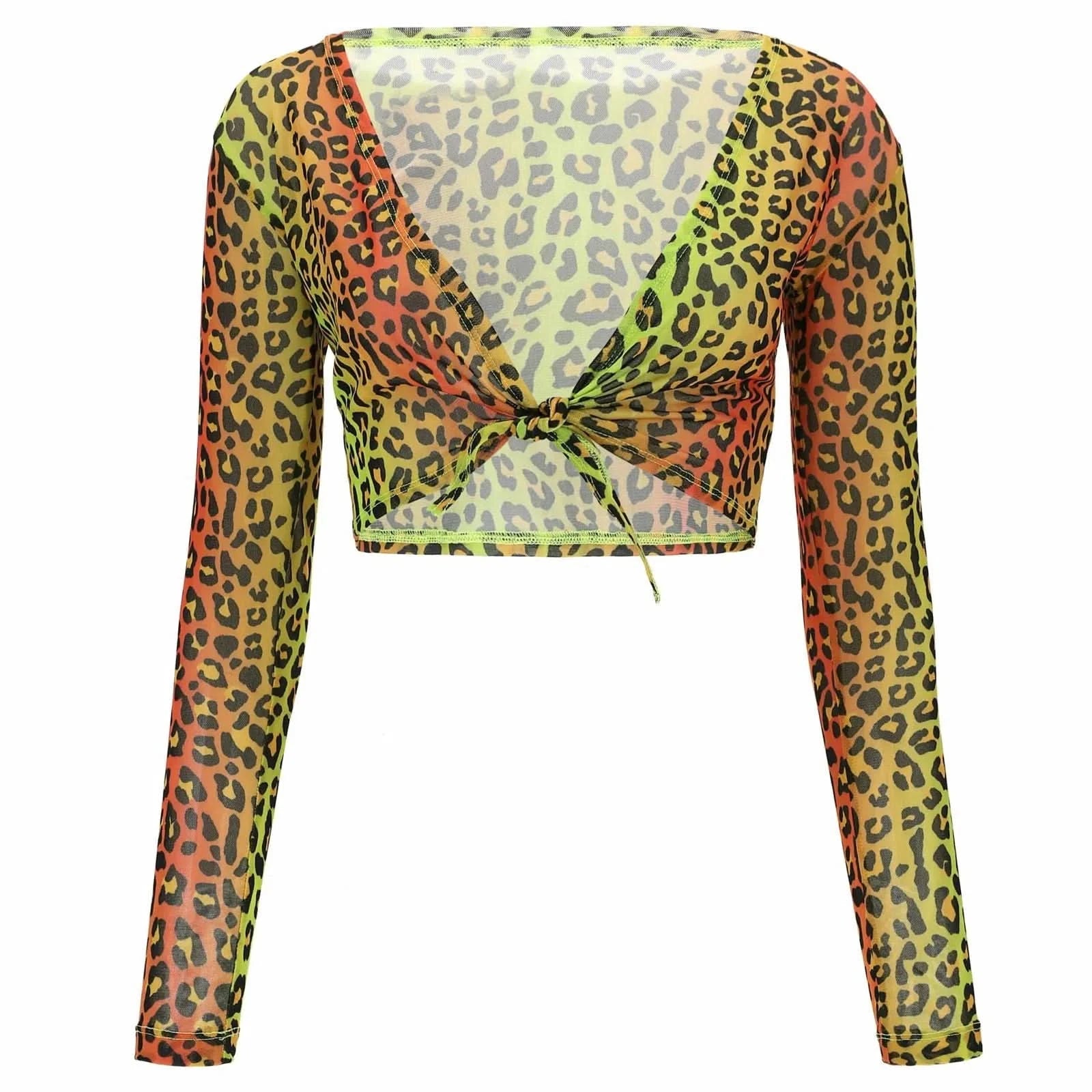 Long Sleeve Crop Top - Fluoro Leopard 1